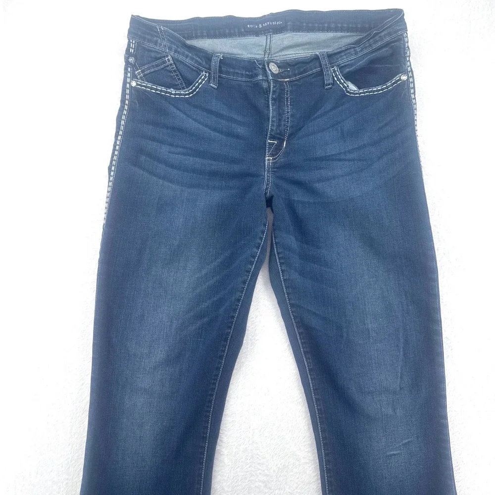 Rock & Republic KASANDRA Bootcut Jeans 14 Blue Dark Contrast Stitch Western